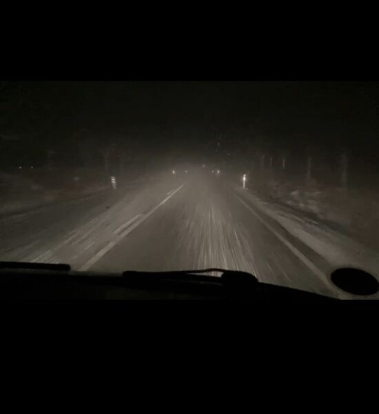 Rückfahrt im Schneegestöber.